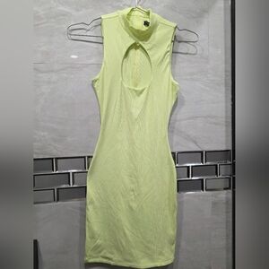 naked wardrobe Sleeveless Backless Keyhole Bodycon Dress in Light Lime